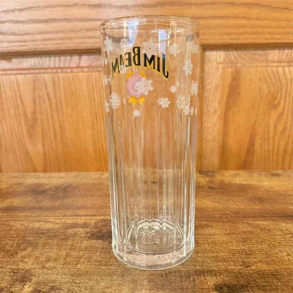 Jim Beam Holiday Snowflake Ribbed Highball Glass Tall Bar Tumbler
